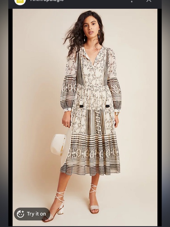 Anthropologie Dresses & Skirts - NWOT Anthropologie Tiered Midi Dress in Cream and Black Botanical Print